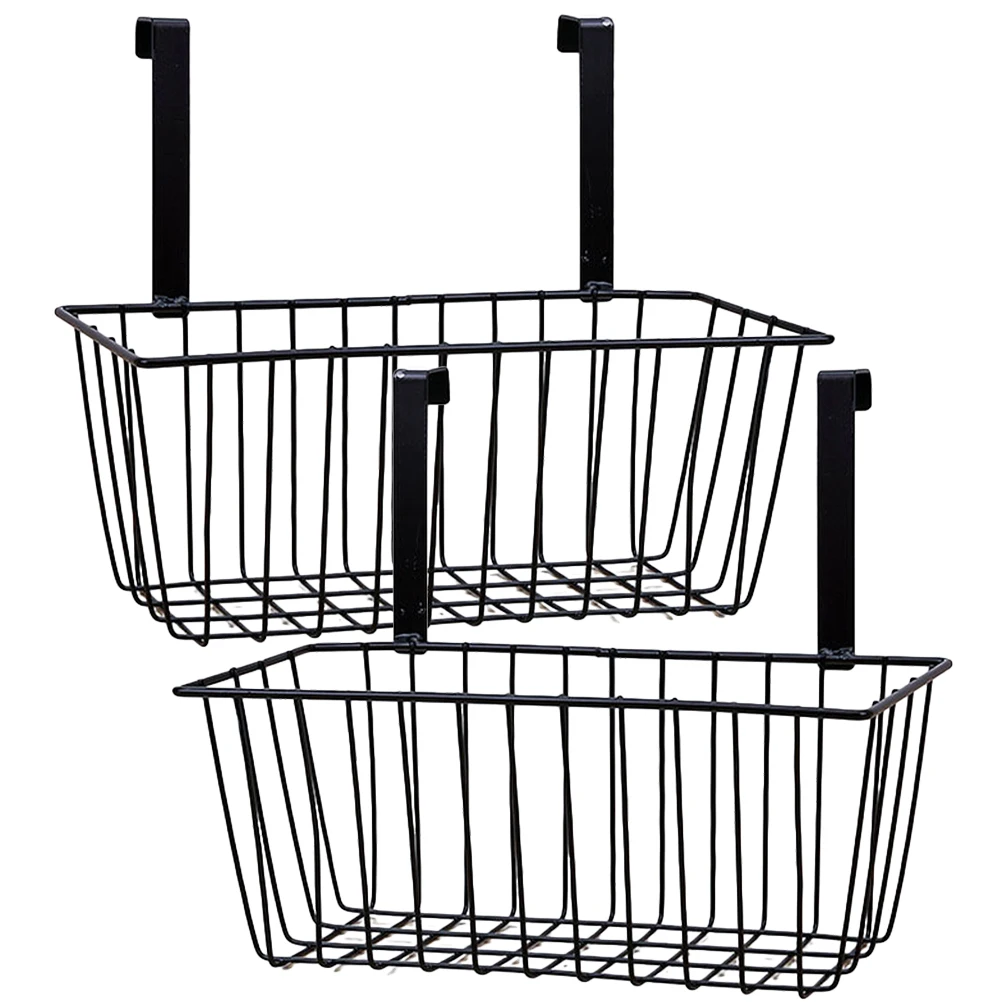 

2pcs Black Storage Hanging Baskets Wire Kitchen Bathroom Laundry Rack Iron Material Small Items Organizer Household Solution