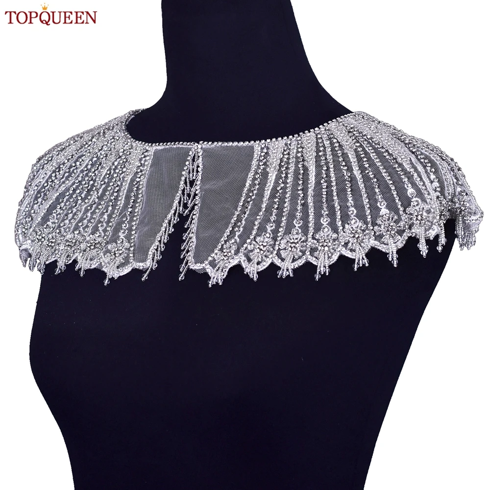 

TOPQUEEN SG39 Wedding Shawl Round Neck Bride Shoulder Yarn Chain Women's Shoulder Decoration Dress Crystal Decoration SG39