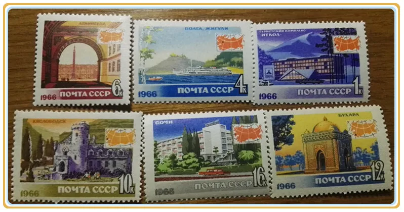 6Pcs/Set New USSR CCCP Post Stamp 1966 Tourism World Heritage Map Scenery Postage Stamps MNH