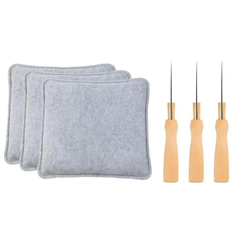 

【HOUSEHOLD GOODS】Complete Needle Felting Pad Kit 3-Pack Gray Wool Felt Mat Hand Tool Supplies For DIY Needlework Embroidery Proj