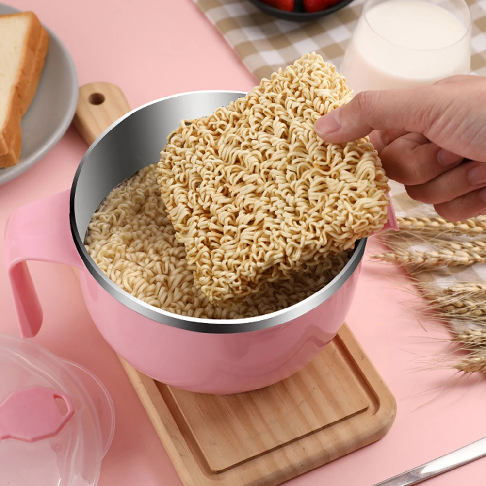 

Soup Bowl Stainless Steel Instant Noodle Ramen with Lid Handheld Microwave Portable Container Pink Pasta Student