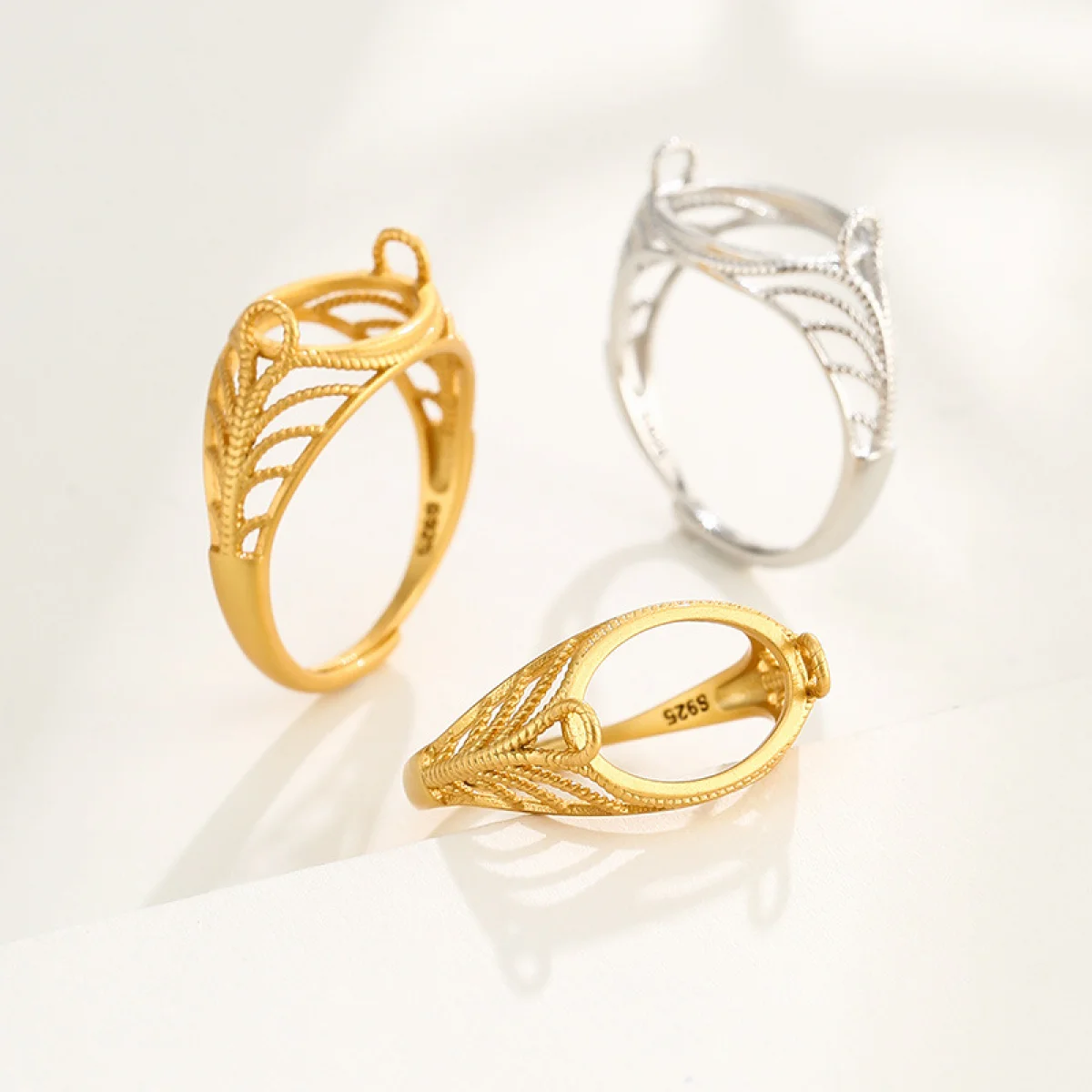 925 Sterling Silver Adjustabe Blank Ring Base 5X7/6X8/7X9/10X12/10X14mm Oval Cabochon DIY Ring Setting Jewelry Findings Making