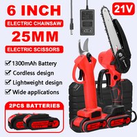 21V 6 inch Electric Chainsaw and 25mm Cordless Scissors Set Electric Pruning Shears Kit Rechargeable Garden Power Tool Sets