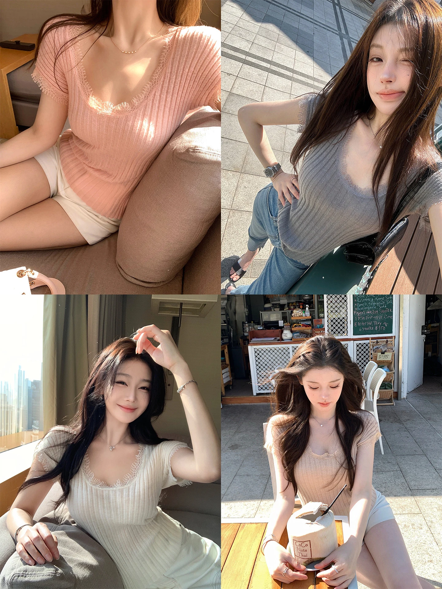 

Lilylikes Soft Lace Edged Short Sleeve Knitted Gentle T-Shirt Women's Fashion Spring Regular Fit Nylon Wool Alpaca Blend Top