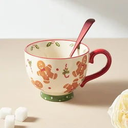 480ml Christmas Coffee Cups Gingerbread Man Ceramic Mugs Breakfast Mug Milk Mugs Microwave Heated Oatmeal Water Cups Gifts Cups