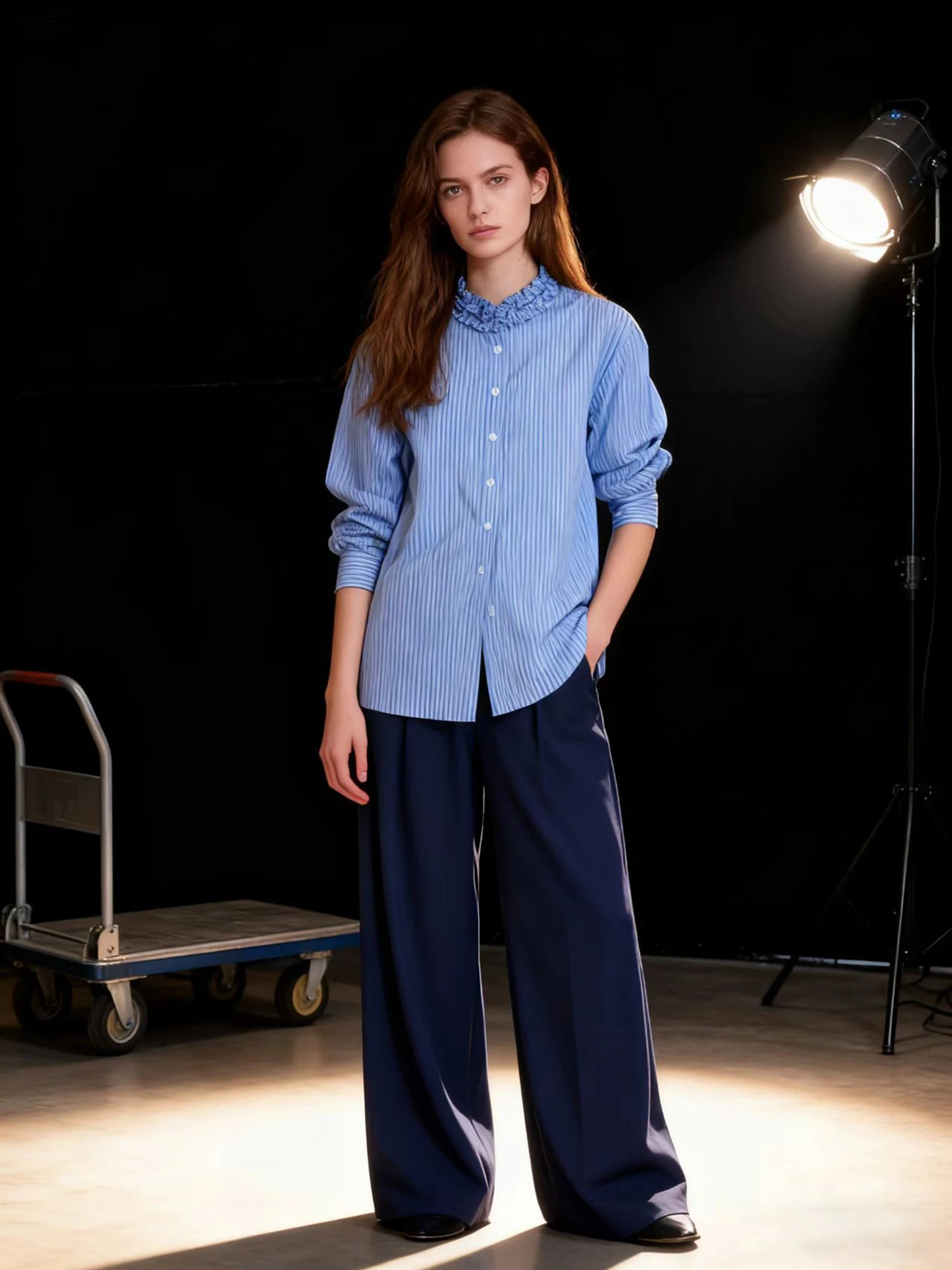 

HUAAPPUW Женская повседневная рубашка с длинным рукавом, свободного кроя, в морскую полоску, с декоративными деревянными пуговицами, синяя, из смесового хлопка, Весна 2026