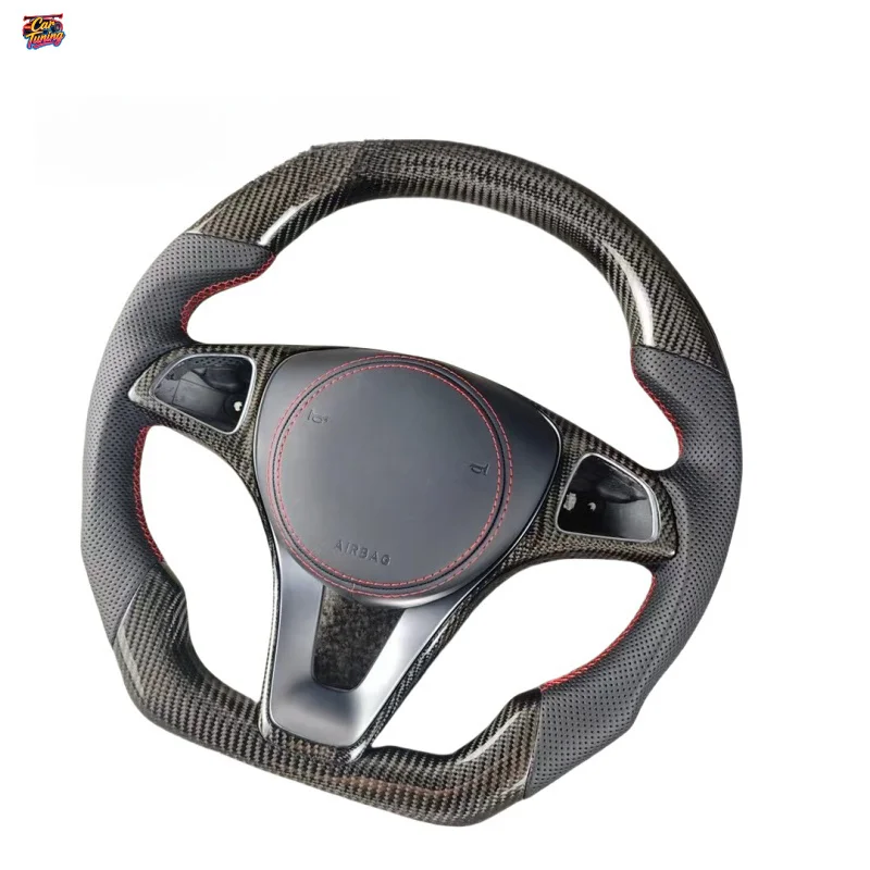 Customized GLE GLK W204 W176 C200 C180 E300 GLB CLA for Sport Racing F1 Shape Leather Carbon Fiber Steering Wheel