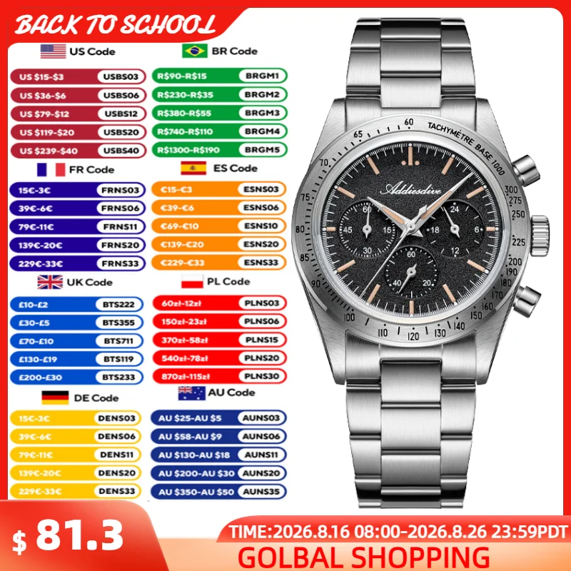 Plastic Dome Clear - ADDIESDIVE 0S20 Chronograph Quartz Watches For