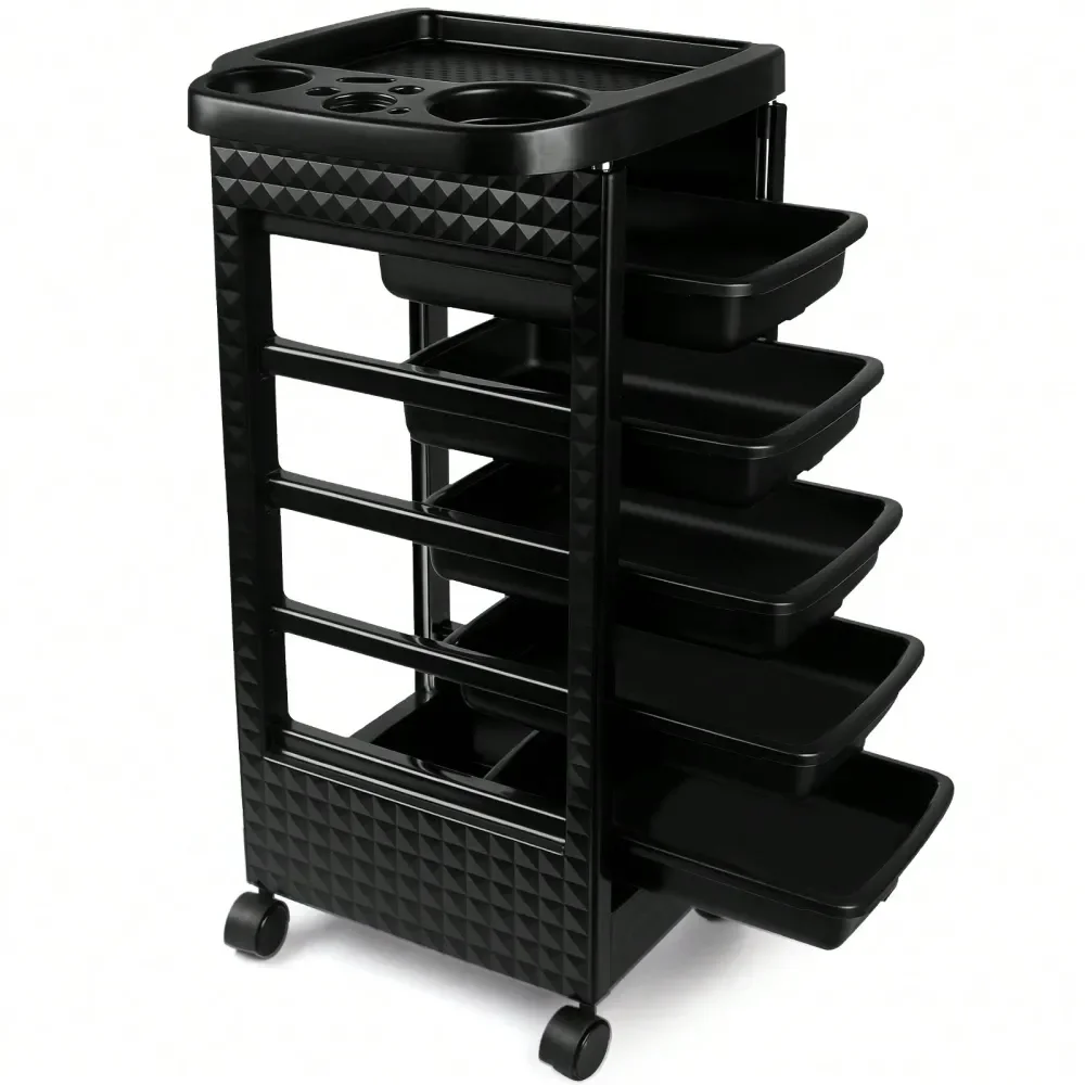 

Trolley Cart With Wheels And 5 Drawers, Salon Rolling Cart For Extra Hairdresser Storage, Hair Salon Equipment For Salon Station