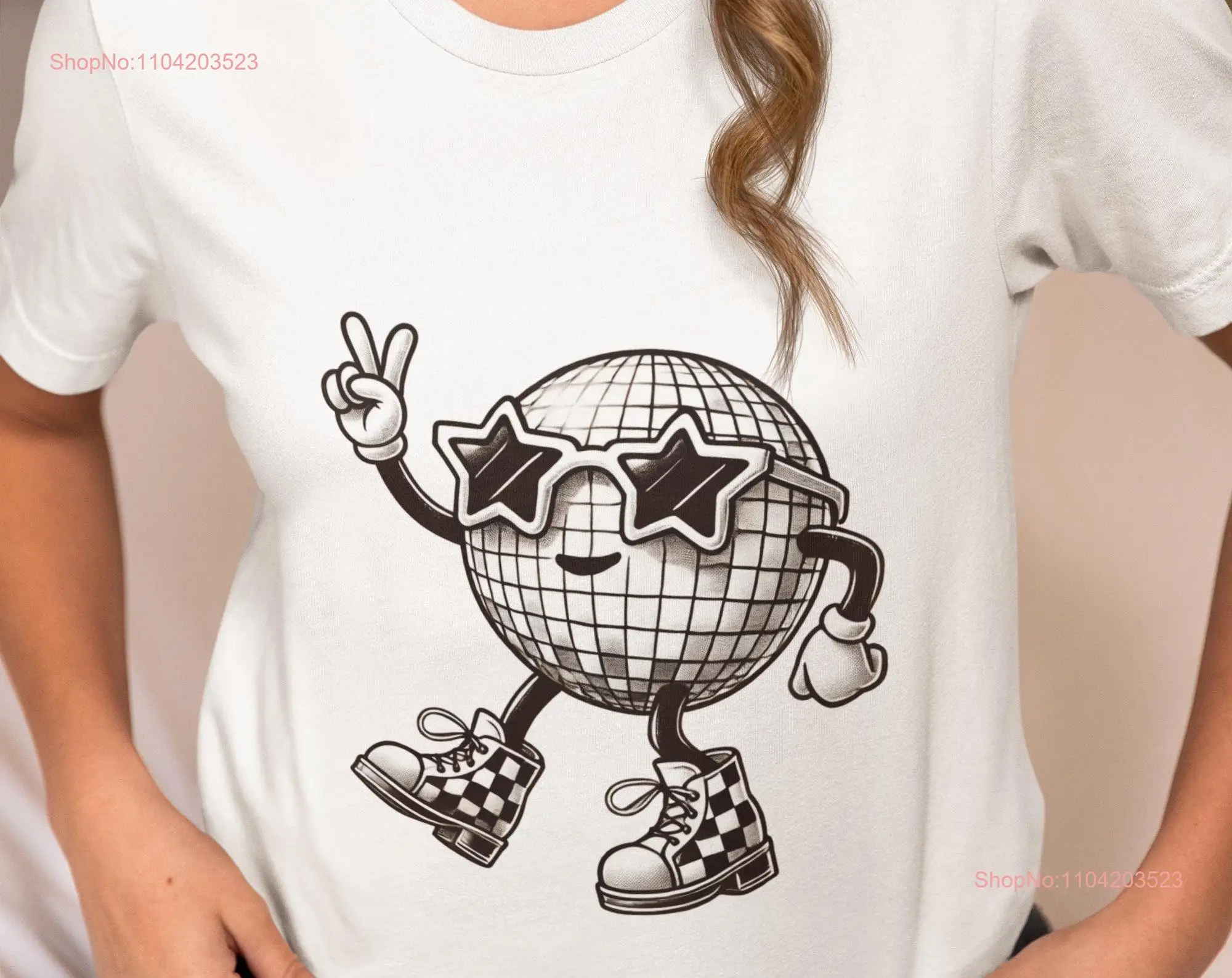 Cool Disco Ball T Shirt Retro Star Glasses Checkered Boots Fun Party Wear for Unique Novelty Top Dance Lover