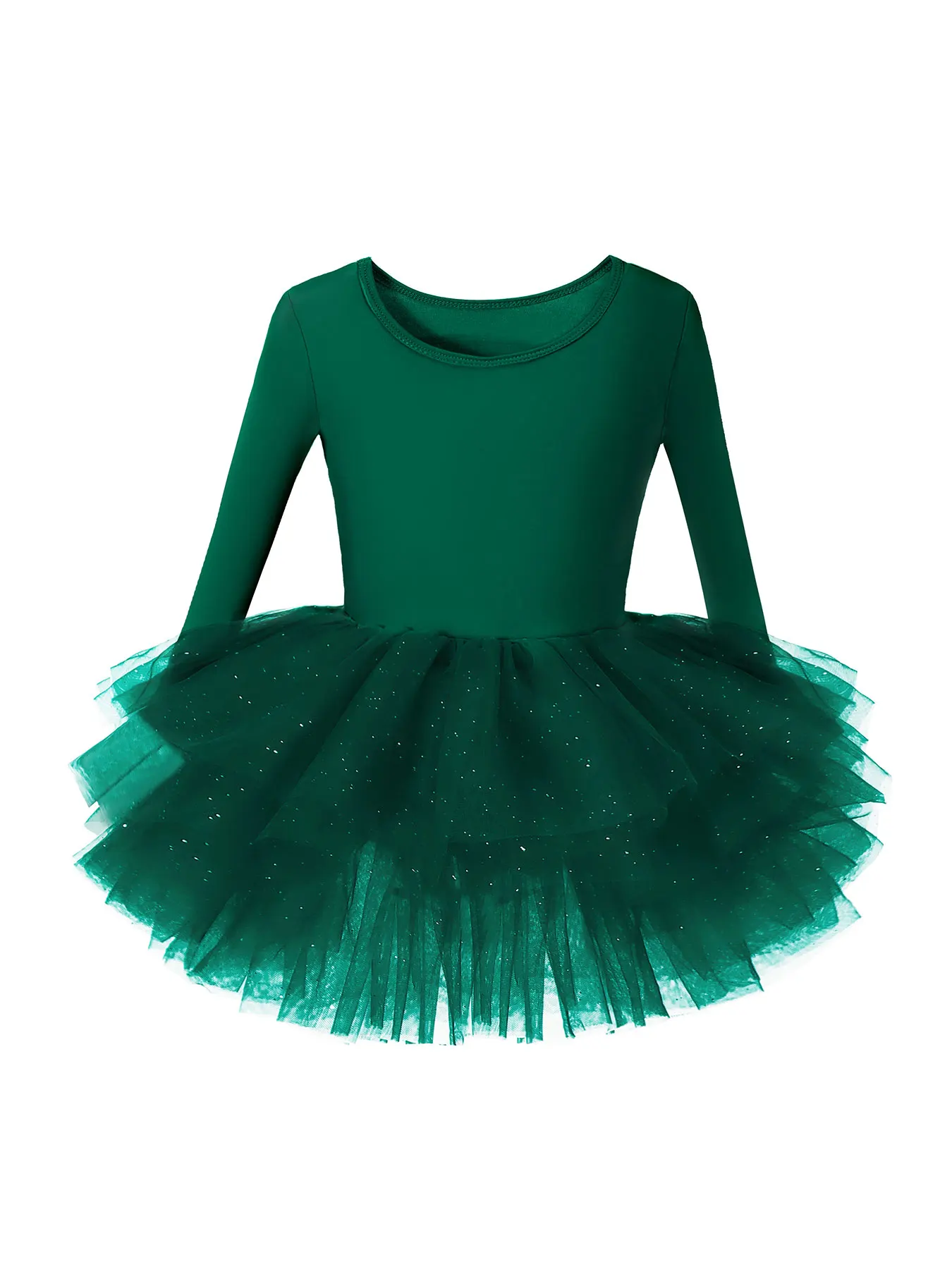 Fashionable Girls' Long-Sleeved Ballet Dress, Solid Color Mesh with Silver Sprinkles, Elegant and Cute, Soft and Breathable Fabric, a Must-Have Outfit for Holiday Parties and Performances