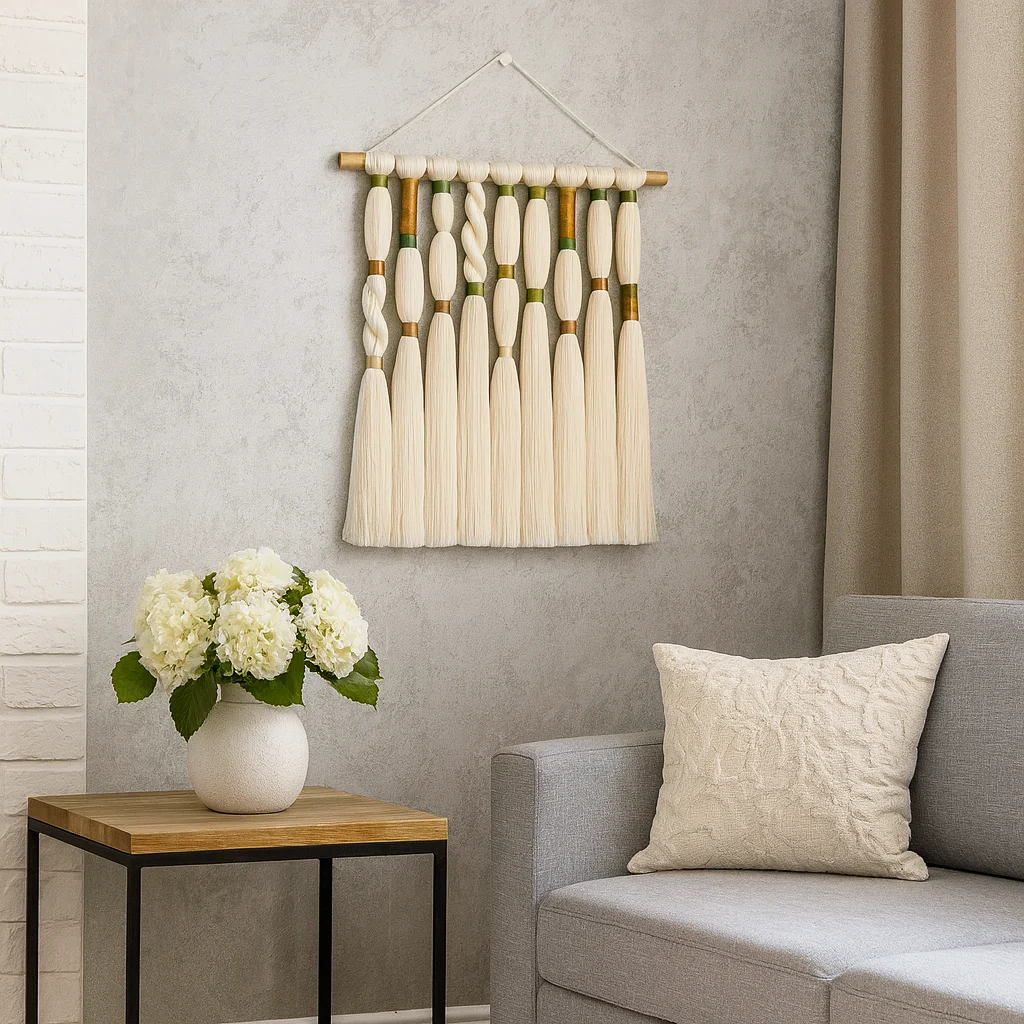 Handmade Vertical Cotton Tassel Wall Hanging Braided Design Modern Bohemian Macrame Living Room Bedroom Wedding Birthday Diwali
