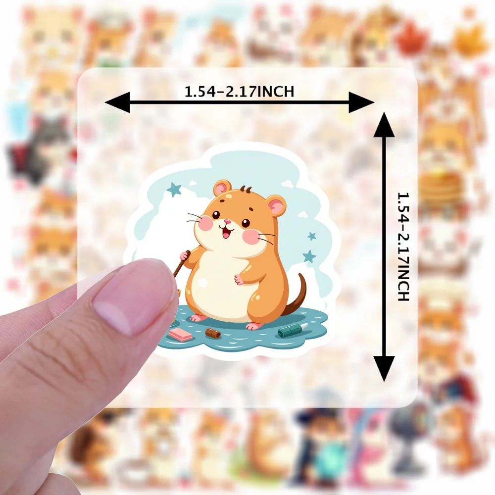 35pcs-100pcs Decals  Adorable Fun Hamster Illustration Playful Animal Sticker Cute Hamster Sticker for Instrument Phone Decor