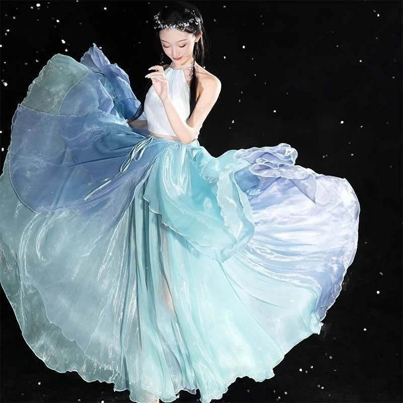 

Танцевальное новое элегантное современное танцевальное атмосферное длинное юбка для китайского классического танца