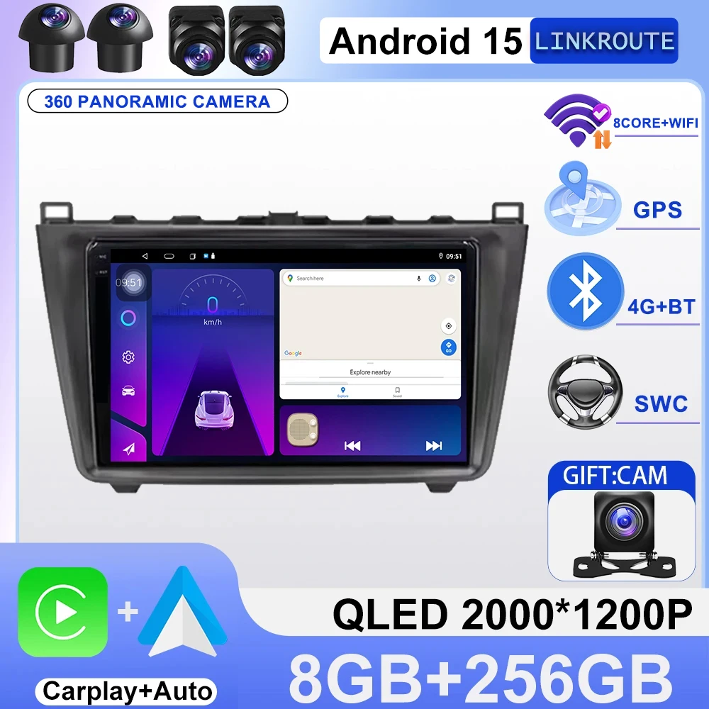 Android 15 For Mazda 6 GH 2008-2012 Car GPS Radio Multimedia Video DSP Support 4G WIFI LTE Support BOSE Soundsport Free Audio