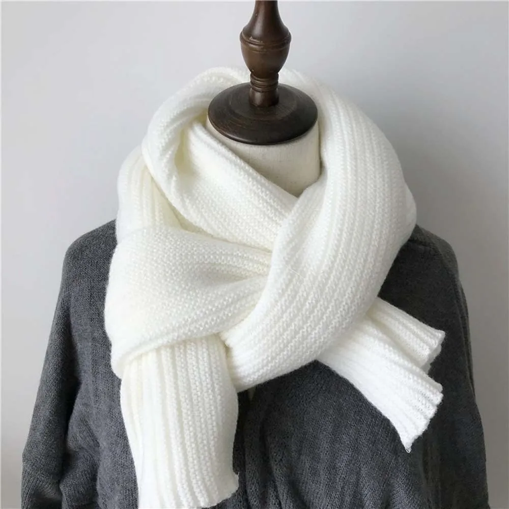 

Soft Acrylic Fibers Knitting Wool Scarf Spandex Solid Color Long Thickened Neckscarf Cold-proof Soft Winter Warmer Scarf Autumn