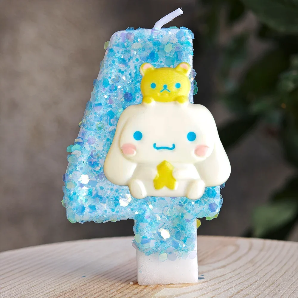 Kawaii Cinnamoroll Cartoon-Themen Glitzerkerze Kinder Geburtstagskerze Dekorationen Tortendekoration Baby-Shower Party-Zubehör – Detail 26