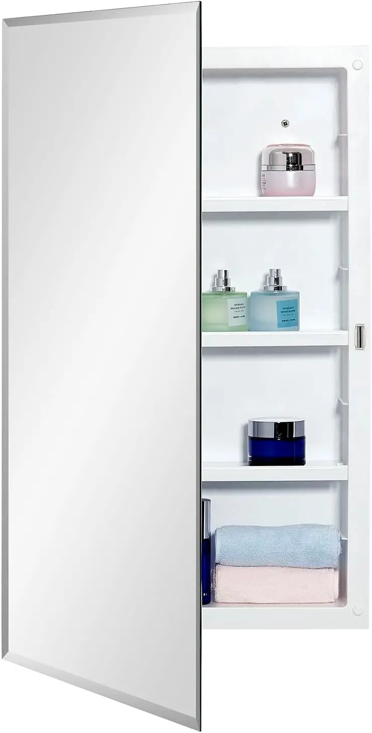 

Пластиковый зеркальный шкаф для лекарств 18x28 дюймов, хранилище для ванной комнаты с регулируемыми полками, встраиваемый/накладной монтаж