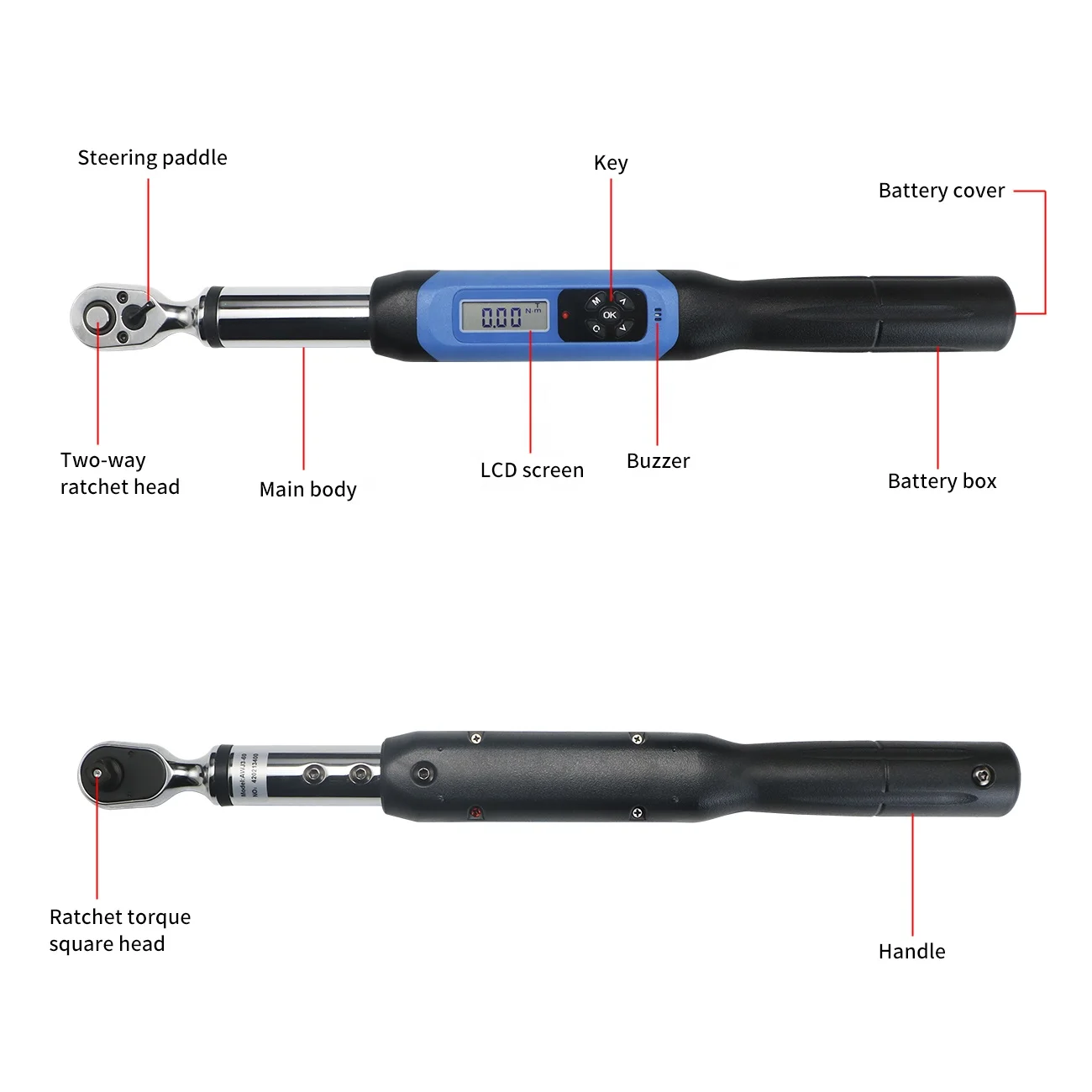 AWJ3-060(3/8) 60 N.m High Accuracy 2% Adjustable Digital Torque Wrench Bidirectional Ratchet Head Electronic Torque Wrench