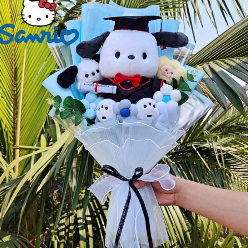 

Hot Cartoon My Melody Kuromi Cinnamoroll Gifts With Graduation Hats Handmade Sanrio Bouquet Anime Valentine'S Day Graduation Toy