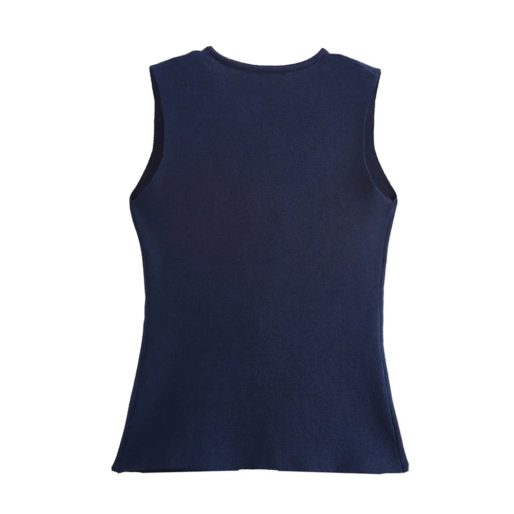 24 Autumn New Product Women\'s Clothing French Design V-neck Gold Button Knitted Vest Style Vest Slim Fit Top