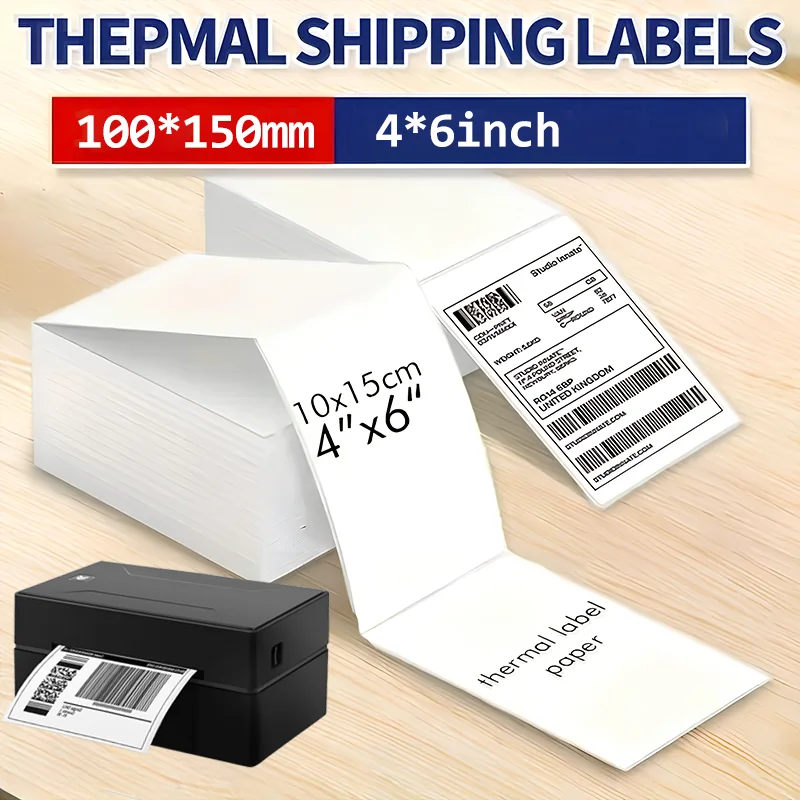 Papel Térmico para Impressora 4x6 polegadas, Etiquetas Brancas Adesivas 100x150mm para Etiquetas de Envio DHL UPS Express, LOGO e Código de Barras para P50/D100/D200