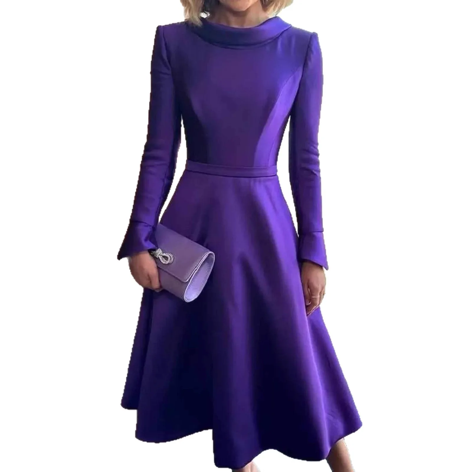 2025 européen et américain transfrontalier Amazon élégant satin lieu de travail printemps et automne robe à manches longues robe cw84213