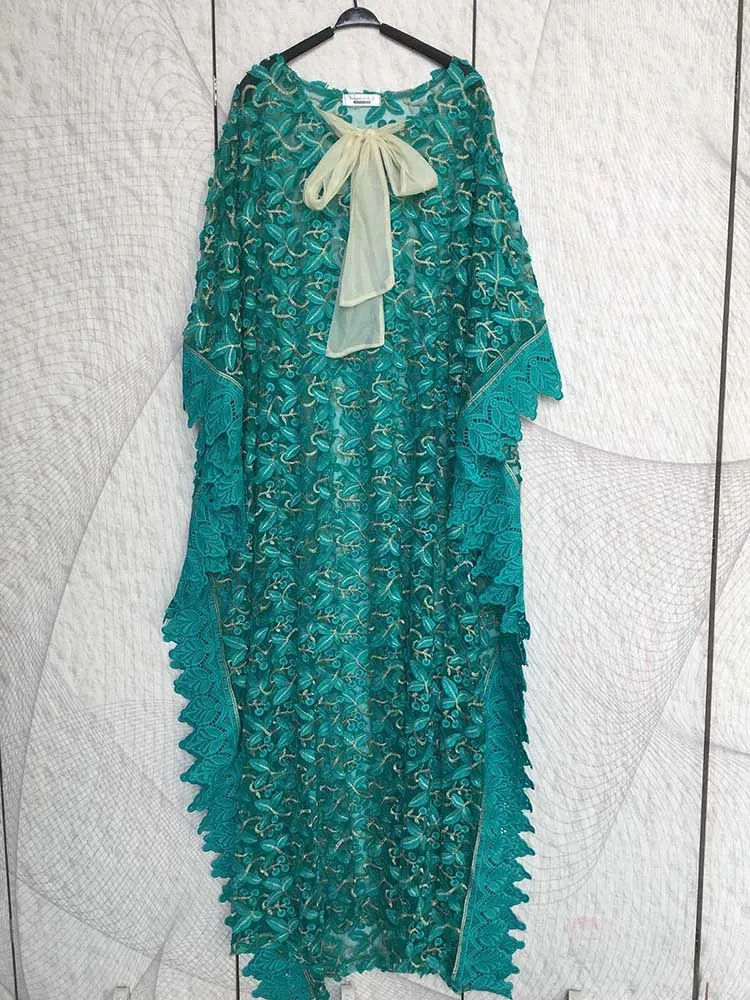 Plus Size Dresses for Curvy Woman Summer Chic and Elegant African Dress Trendy Hollow Out Lace Embroidered Long and Loose Dress