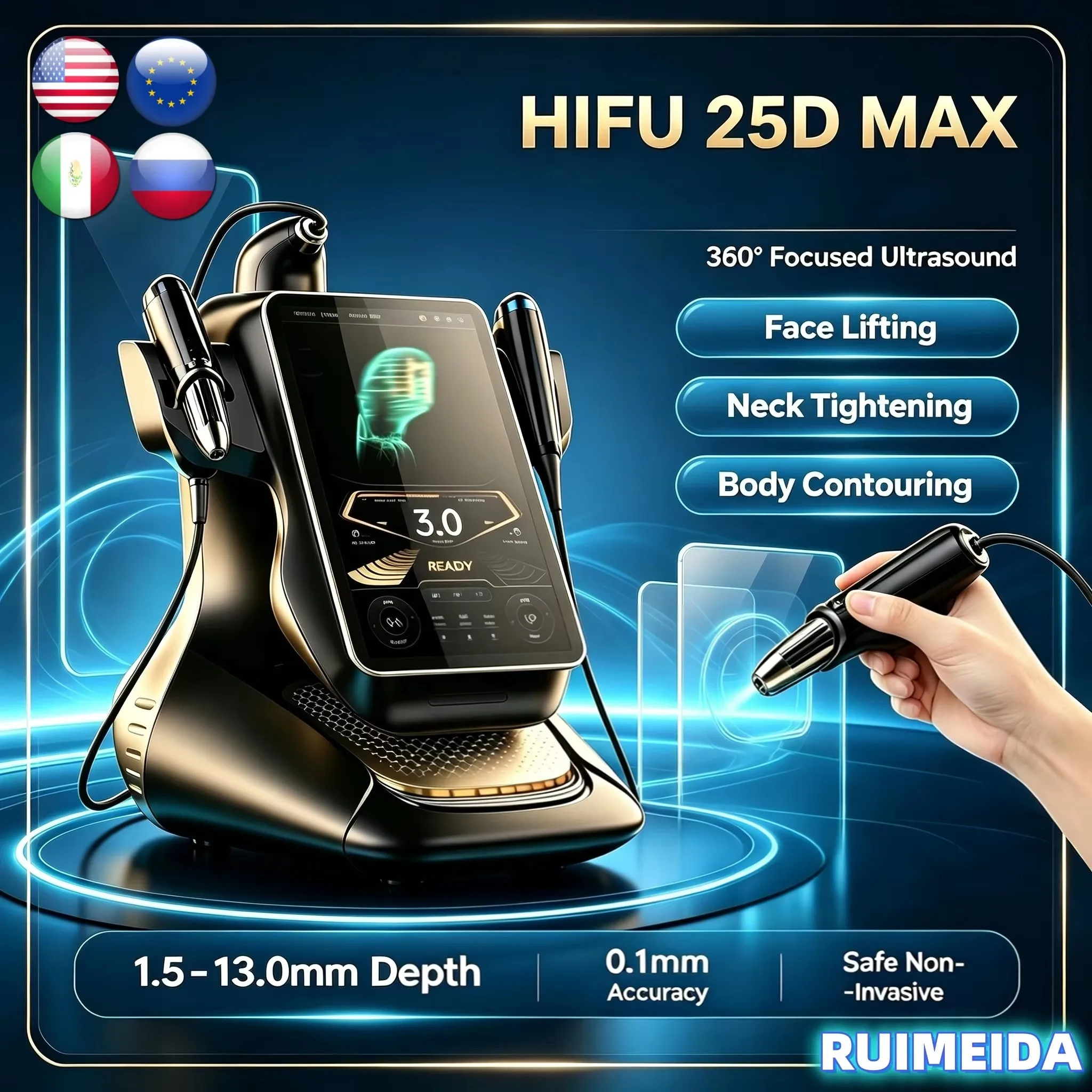 3 In 1 25D HIFU Machine 360MAX Facial Lift Body Lift EMS RF For Non Invasive Facial Anti Aging And Body Firming Slimming