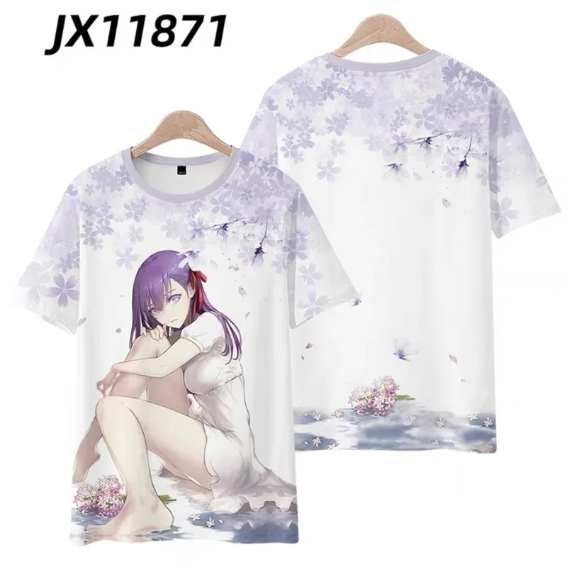 Fate stay night matou sakura 3d impression ã o camiseta ver ã o moda em torno do pesco ç o manga curta popular anime japon