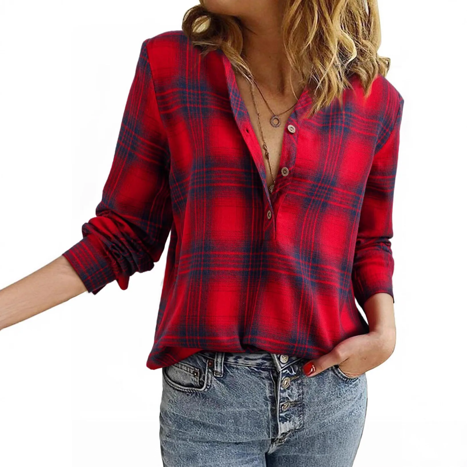 Ropa Mujer Lapel Plaid Printed New Shirt Spring Summer Long-sleeved Top Women Versatile Pullover Top Mujer Manga Larga Ajustados