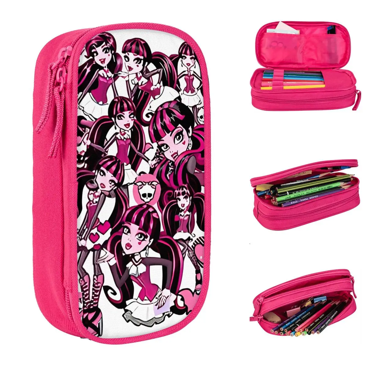 Dolls Monster High Pencil Cases Anime Film Pen Holder Bag Kids Large Storage Students School Zipper Pencil Pouch