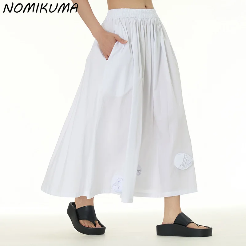 

Nomikuma Korean Style Flower Causal Swing Skirt 2024 Spring New Ealstic High Waist Women's Versatile Half Skirts Faldas De Mujer