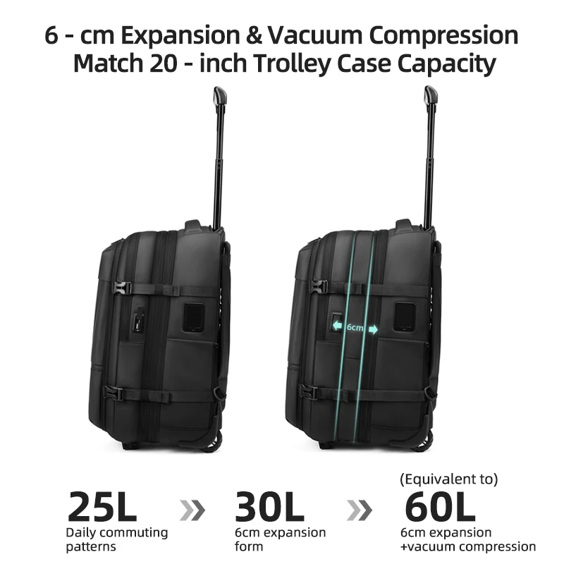 Travel Trolley Vacuum Compression Business Backpacks Pump for Man Wheeled Backpack On Wheels Luggage Rolling Bags for Boardable