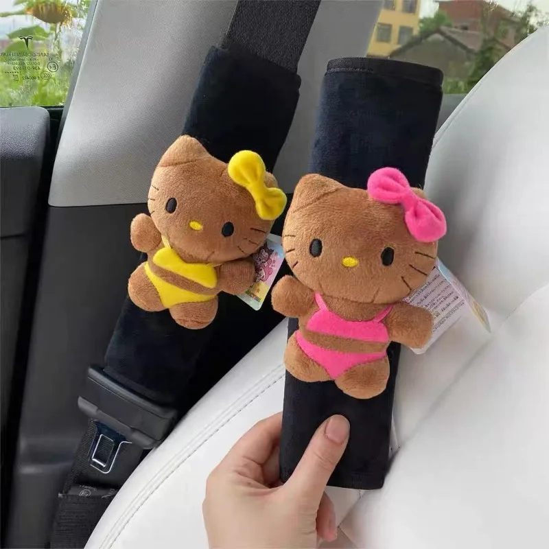

Новый летний черный кожаный ремень безопасности Hellokittys с героями мультфильмов, наплечники для девочек, каваи, бикини, плюшевая кукла, противоскользящие наплечники