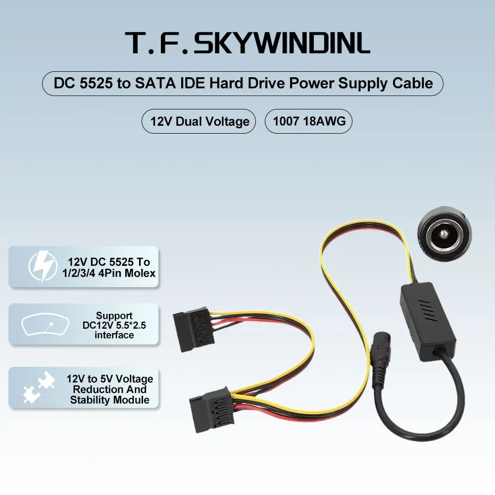 DC 5525 To Hard Disk Cable DC 12V to SATA Hard Disk Cable Step-Down Voltage Regulator DC to SATA/IDE Adapter For NAS Server PC