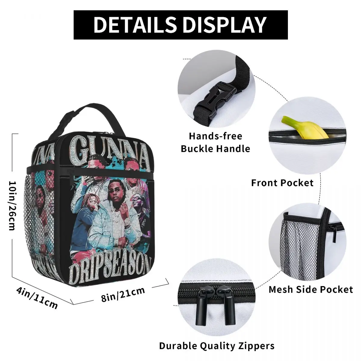 Rapper Gunna Wunna World Thermal Insulated Lunch Bags for Picnic Portable Food Bag Cooler Thermal Lunch Boxes