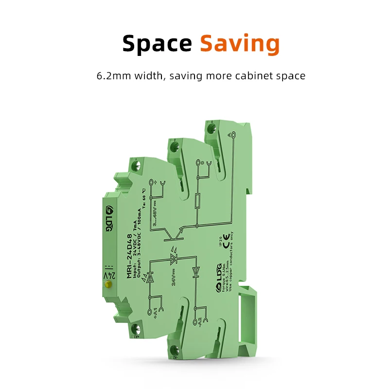 MRI-24D48 LED Optocoupler Isolator Interface DC DC SSR Relay Module Input 24VDC Switch Control Relay Board DIN for Automation
