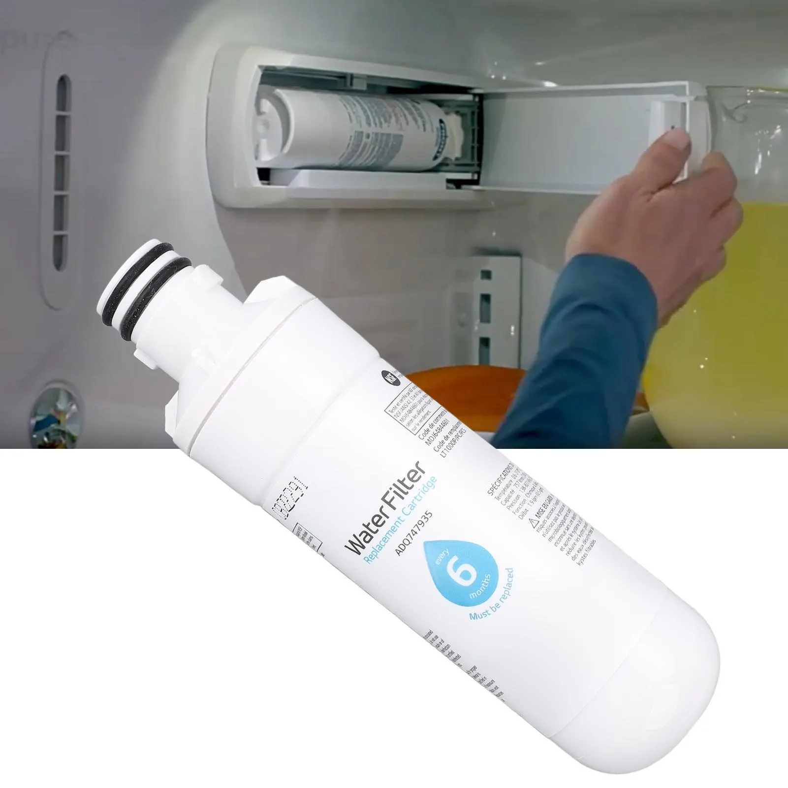 Kühlschrank-Wasserfilter, Kühlschrank-Wasserfilter, 6 bis 12 Monate Lebensdauer, Aktivkohle, Kühlschrank-Wasserfilter, Ersatz für ADQ747935