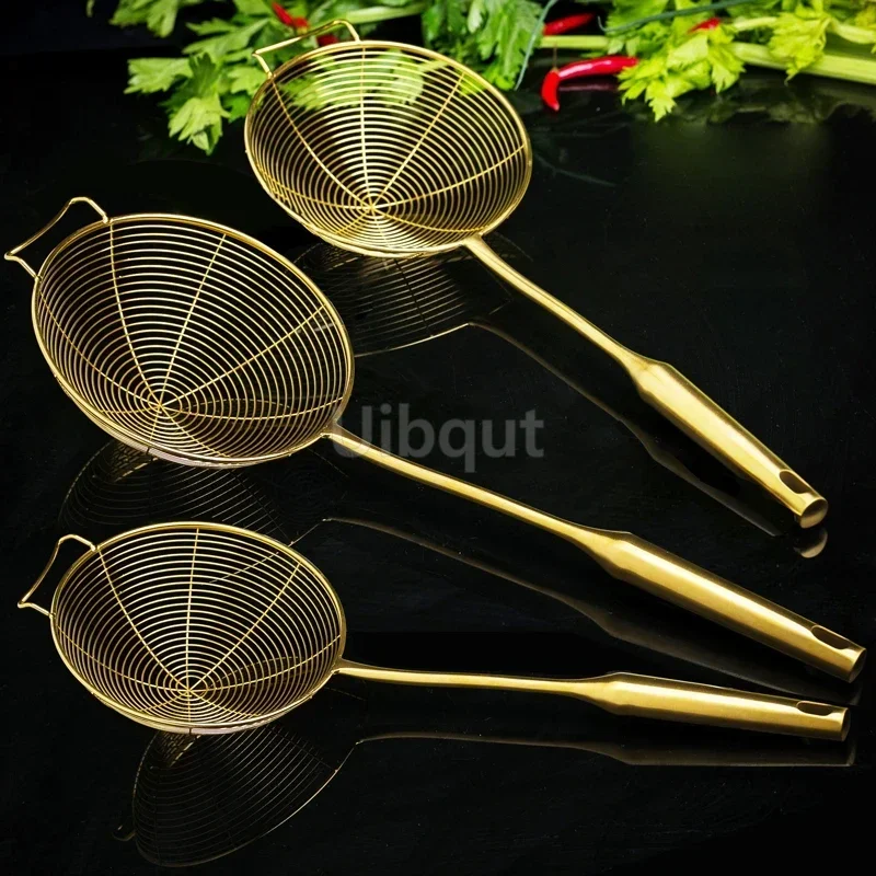 Gold Hot pot strainer frying drain strainer spoon Drain spoon Dredge Up Dumplings Leak Round Stainless Steel Wire Leakage Scoop