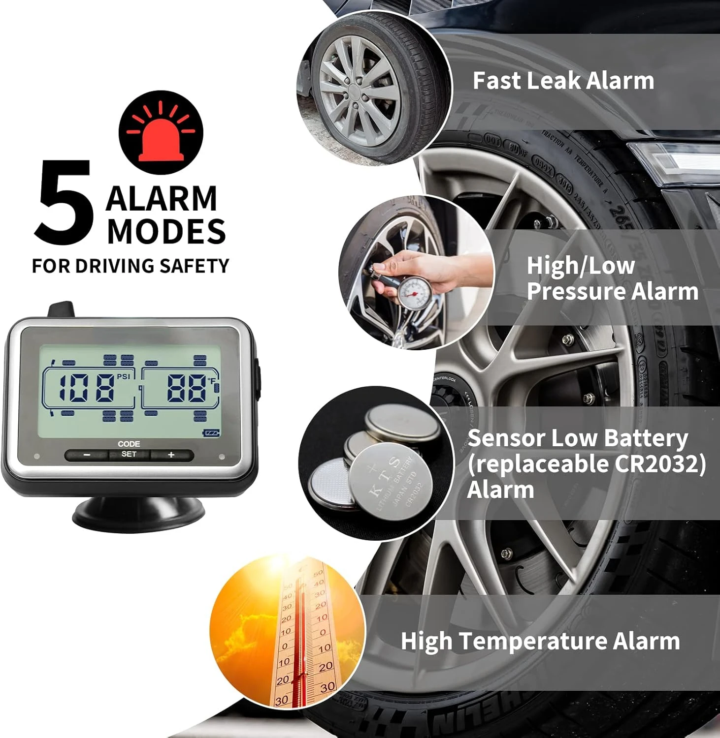 Wireless Tire Pressure Monitoring System for RV, Trailer, , Motor Home, Fifth Wheel, Including a Signal Booster