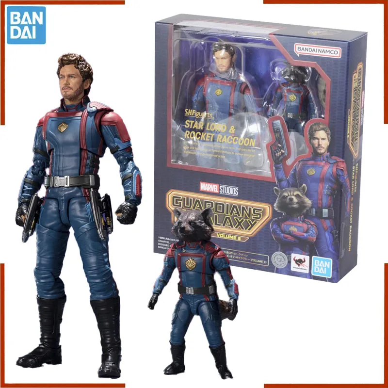 Bandai Original Marvel Guardians of The Galaxy Vol.3 Anime Figure SHF Star-Lord Rocket Raccoon Action Figure Toys for Kids Gift