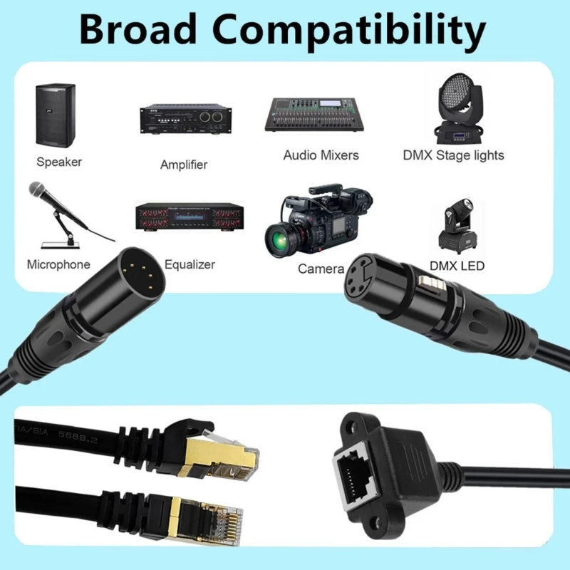 XLR5 5Pin Male Female to RJ45 Female Sound Cable for Sound Integration in Studio