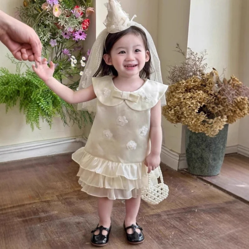 Girls Princess Dress Birthday One Year Old Dress2025New Summer Outfit for Little Girls, Stylish Vest Dress for Baby Girls