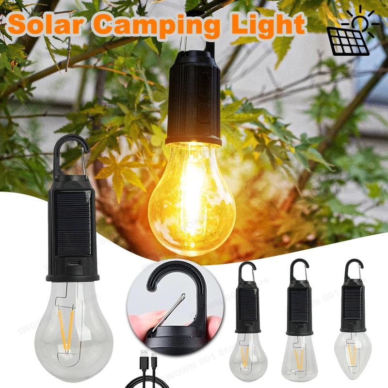 Solar Powered LED Lamp Bulbs USB Charging Portable Camping Light Waterproof Flashlight Outdoor Night Light Essential for Fishing
