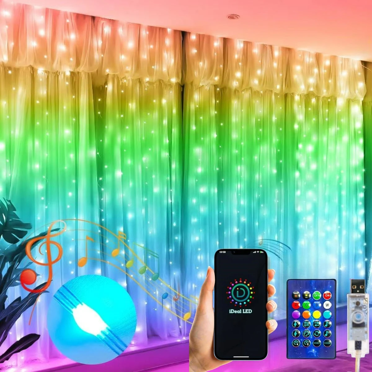 300LED Smart APP Curtain Lights Outdoor, RGBIC Color Changing Christmas String Lights with APP&Remote, IP65 Dynamic Curtain Fair