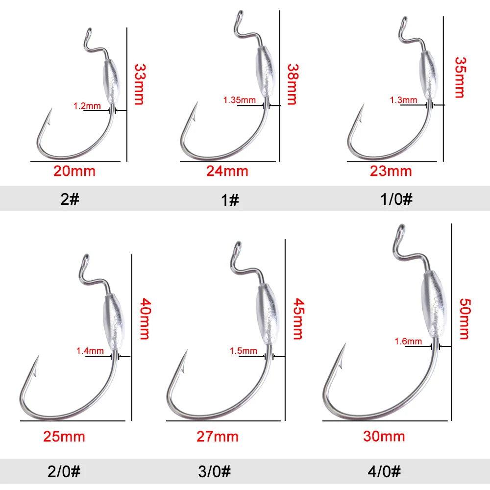 FTK 5PCS/PACK Fishing Hooks High Carbon Steel Jig Head Lure 2#-4/0# Soft Worm Wide Super Lock Fishhooks Softjerk Hooks