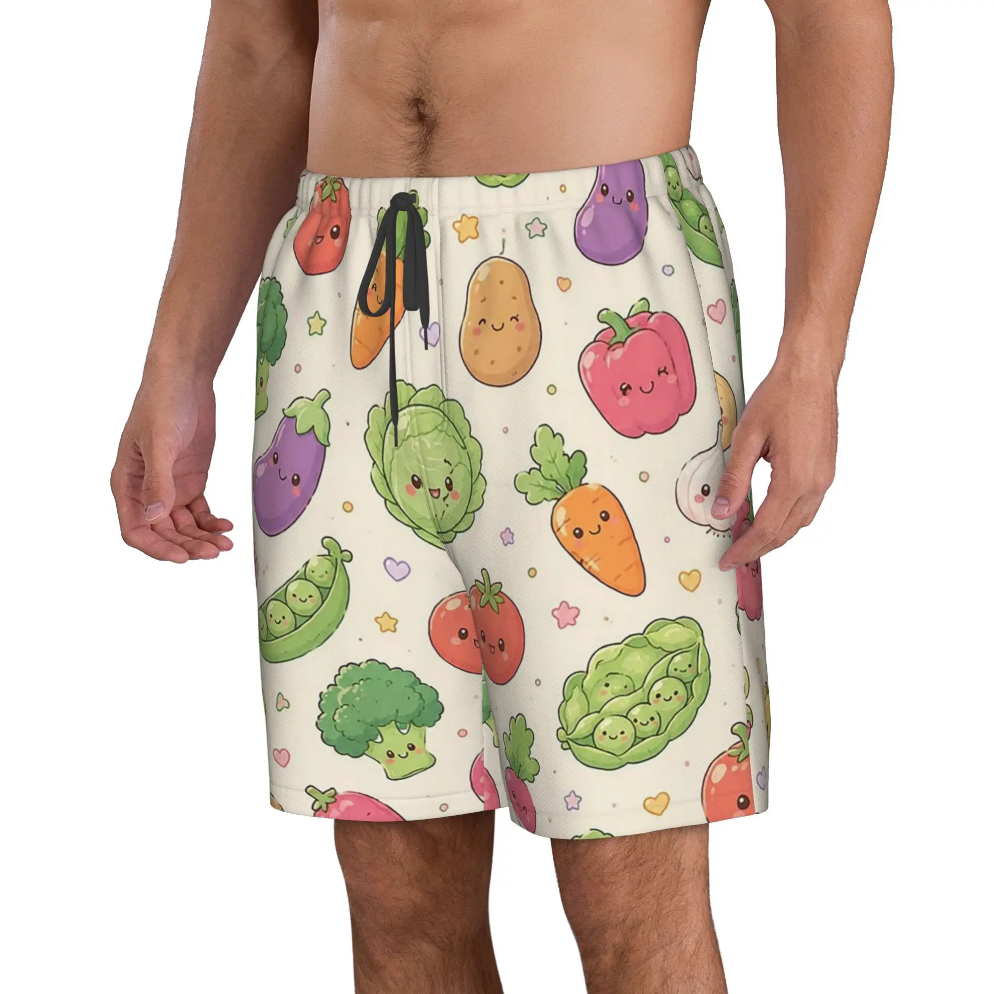 Cartoon Fitness Vegetable Pattern Trunks Beach Board Shorts Casual Quick Dry Swim Summer Men Pants