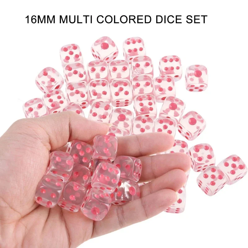 10Pcs/set Rounded Crystal Transparent White Pink Dot Acrylic Dice Rounded Corner Larger 1.6cm