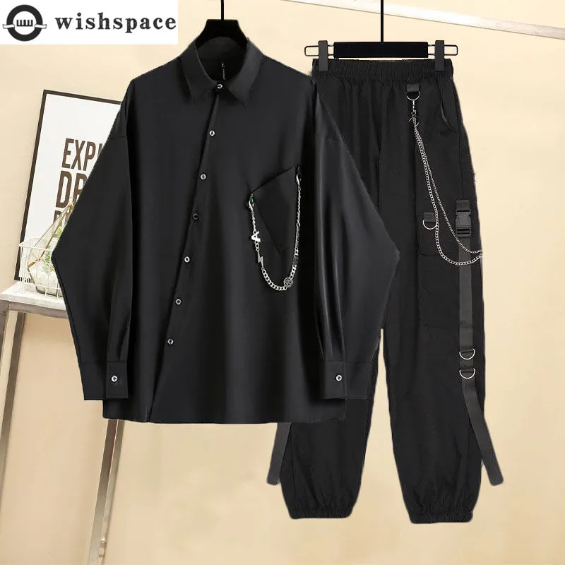Spring and Autumn Unisex Set Korean Version Loose Long Sleeved Shirt+handsome Casual Age Reducing Work Pants Two-piece Set